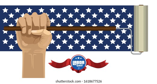 Labor day poster with text and construction tools - Vector