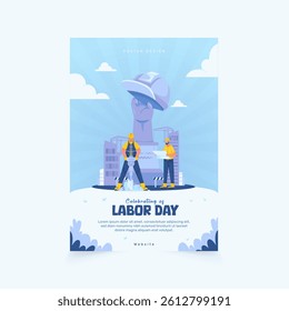 labor day poster with vector illustration of civil engineer and architect workers