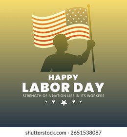 Labor Day Poster with Worker Silhouette and USA Flag