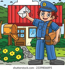 Labor Day Postman Delivering Letters Colored 