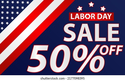 Labor day promotion. promotion advertising banner template decoration with american flag .american weekday wallpaper.discount voucher.vector illustration.