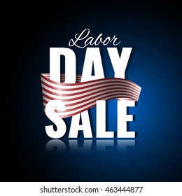 Labor Day sale.  Abstract american theme background with waving flag. Stock vector.