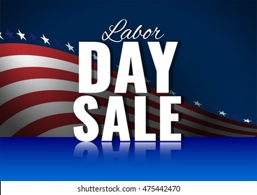 Labor Day sale. Abstract american theme starry background with waving flag. Stock vector.