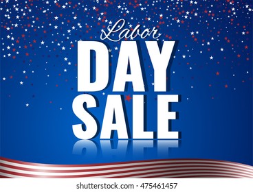 Labor Day sale. Abstract american theme starry background with waving flag. Stock vector.