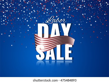 Labor Day sale. Abstract american theme starry background with waving flag. Stock vector.