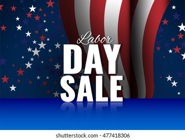 Labor Day sale. Abstract american theme starry background with waving flag. Stock vector.