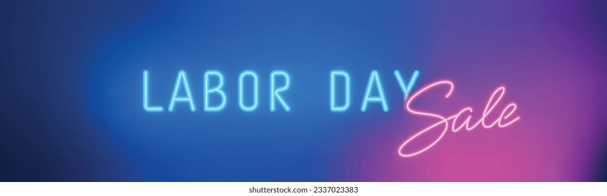 Labor Day Sale adversting banner. Neon Text on colorful background. Design for web site, greeting banner, social media.