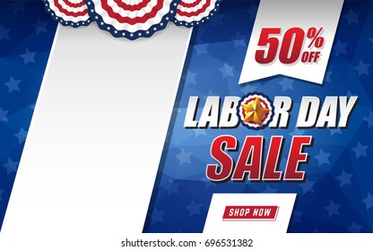 Labor day sale background design with USA flag and black space. Vector illustration