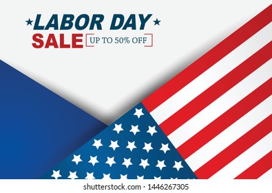 Labor Day sale background with USA national flag. Holiday design concept. Vector illustration.