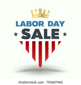 Labor day sale banner with gold crown. Vector illustration.