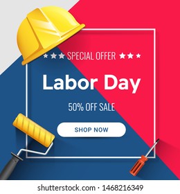 Labor day sale banner for mobile and social media banner, poster, shopping ads, marketing material. American labor day. Labor day sale special offer background layout. Vector illustration .