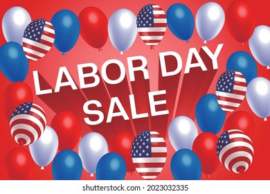 Labor Day Sale Banner template, Poster. USA labor day celebration with American balloons flag. Sale promotion.