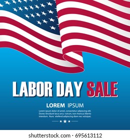 Labor Day Sale banner template with waving american national flag. Special offer background for business, promotion and advertising. Vector illustration.