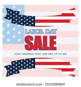 Labor Day sale banner. USA national federal holiday header design. American flag waving ribbon background. flat vector modern illustration 