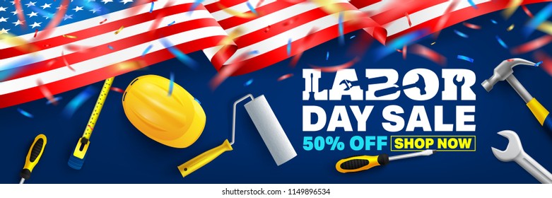 Labor Day Sale Brochures,Poster or Banner template.USA labor day celebration with American flag.Sale promotion advertising banner template for USA Labor Day