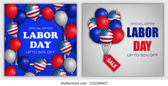 Labor Day sale celebration american banner concept set. Realistic illustration of 2 Labor Day sale celebration american vector banner concepts for web