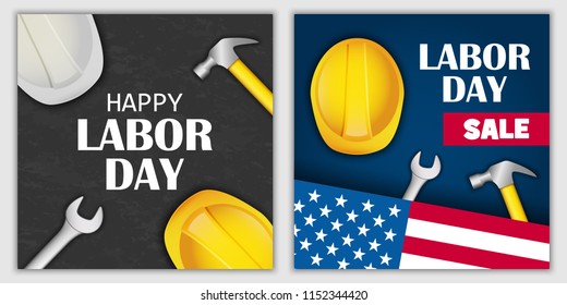 Labor Day sale celebration american banner concept set. Realistic illustration of 2 Labor Day sale celebration american vector banner concepts for web