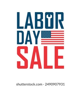 Labor Day Sale Commercial Sign with american flag for shopping activities and holiday sales promotion. Vector illustration.