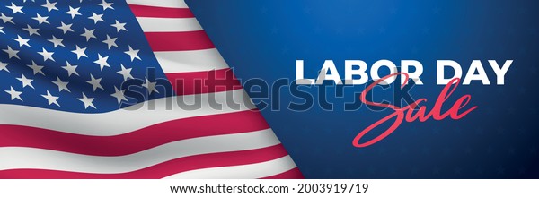 Labor Day Sale horizontal banner. Waving\
realistic american flag and text. Concept template for web sites,\
header. Stock vector\
illustration.