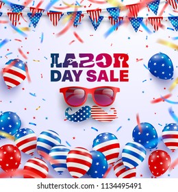 Labor Day Sale poster template.USA labor day celebration with American balloons flag.Sale promotion advertising banner template for Brochures,Poster or Banner