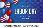 Labor day sale promotion advertising banner template decor with American flag balloons design .American labor day wallpaper.voucher discount.Vector illustration .