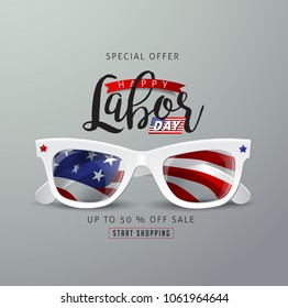 Labor day sale promotion advertising banner template decor with American flag.Vector illustration .