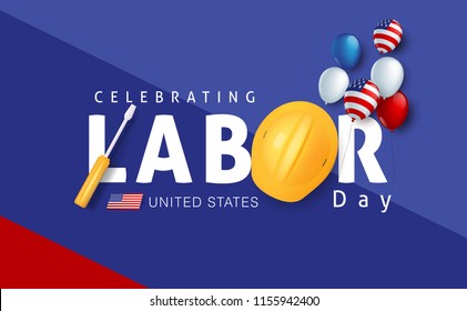 Labor day sale promotion advertising banner template decor with American flag balloons decor .American labor day wallpaper.voucher discount.Vector illustration .