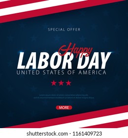 Labor Day sale promotion, advertising, poster, banner, template with American flag. American labor day wallpaper. Voucher discount.