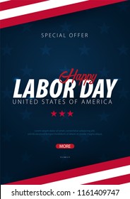 Labor Day sale promotion, advertising, poster, banner, template with American flag. American labor day wallpaper. Voucher discount.