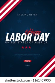 Labor Day sale promotion, advertising, poster, banner, template with American flag. American labor day wallpaper. Voucher discount.