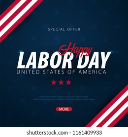 Labor Day sale promotion, advertising, poster, banner, template with American flag. American labor day wallpaper. Voucher discount.