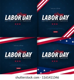 Labor Day sale promotion, advertising, poster, banner, template with American flag. American labor day wallpaper. Voucher discount