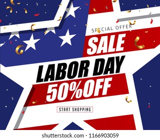 Labor day sale promotion advertising banner template decor with star shape American flag.Vector illustration .