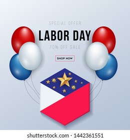 Labor day sale promotion advertising banner template decor with American material and balloons design .American labor day wallpaper.voucher discount.Vector illustration
