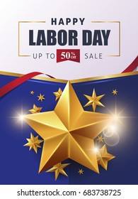 Labor day sale promotion advertising banner template. American labor day wallpaper. Voucher discount. Vector illustration.