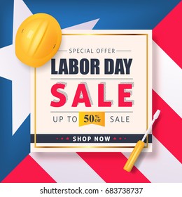 Labor day sale promotion advertising banner template. American labor day wallpaper. Voucher discount. Vector illustration.