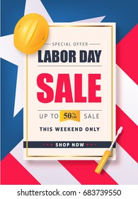 Labor day sale promotion advertising banner template. American labor day wallpaper. Voucher discount. Vector illustration.