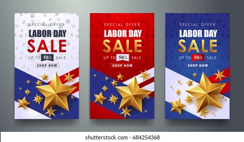 Labor day sale promotion advertising banner template.American labor day wallpaper.voucher discount.Vector illustration .