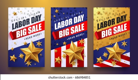 Labor Day Sale Promotion Advertising Banner Template.American Labor Day Wallpaper.voucher Discount.Vector Illustration .