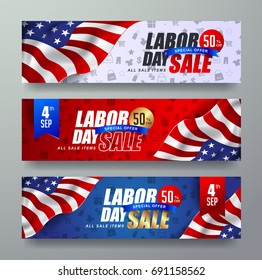 Labor day sale promotion advertising banner template decor with American flag .American labor day wallpaper.Gift voucher discount.Vector illustration .