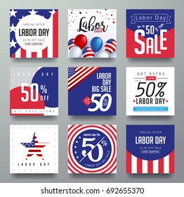 Labor day sale promotion advertising banner template decor with American flag.American labor day wallpaper.voucher discount.Vector illustration .