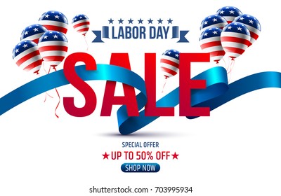 Labor Day Sale promotion advertising banner template with Ribbon and Balloon.American labor day Brochures,Poster or Banner.Vector illustration.