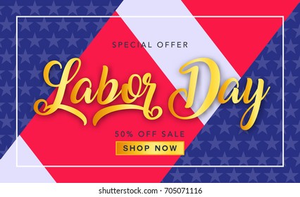 Labor day sale promotion advertising banner template. American labor day wallpaper. Voucher discount. Vector illustration.
