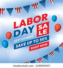 Labor Day Sale With Sky And Balloons Background