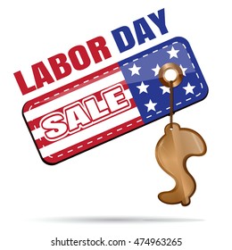 Labor Day Sale. Tag with gold trinkets in the shape of a dollar. Vector illustration isolated on white background