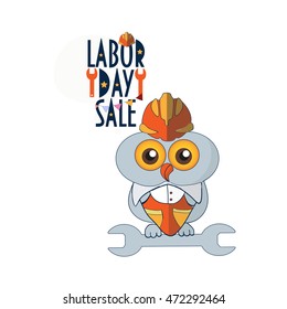 Labor Day Sale text with a white background and cute owl. Labor Day Promotion. Labor Day Sale. United States Labor Day.