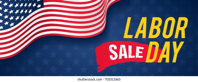 Labor Day Sale Vector illustration. American flag waving on star pattern background.