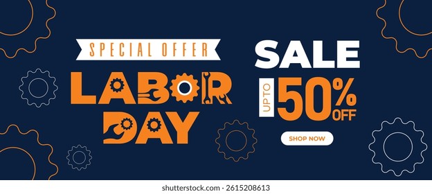 Labor Day Sale Web Banner Template Bold Abstract Design Honoring Workers. Labour Day Poster Illustration Design for Promotion Sale Event. Special Offer Labor Day Sale advertising background
