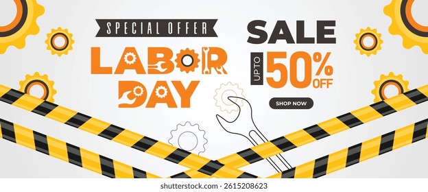 Labor Day Sale Web Banner Template Bold Abstract Design Honoring Workers. Labour Day Poster Illustration Design for Promotion Sale Event. Special Offer Labor Day Sale advertising background
