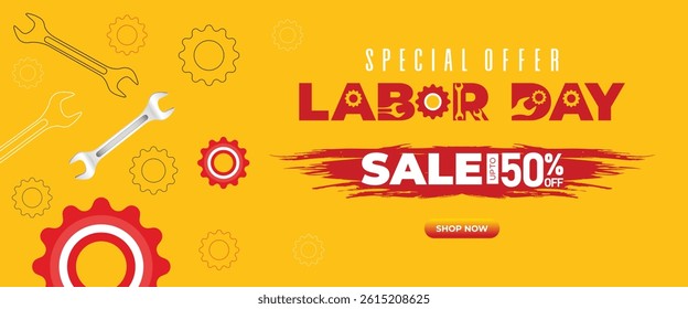 Labor Day Sale Web Banner Template Bold Abstract Design Honoring Workers. Labour Day Poster Illustration Design for Promotion Sale Event. Special Offer Labor Day Sale advertising background
